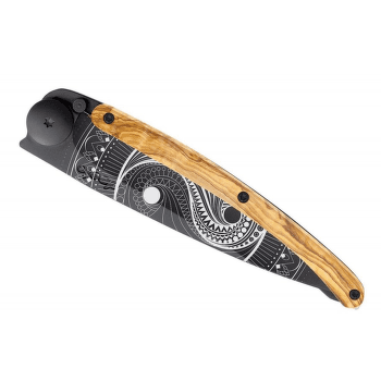 Nóż Deejo Tattoo Black Yin a Yang – Olive wood
